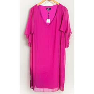 New RONNI NICOLE PINK CHIFFON SHIFT EVENING DRESS Magenta Pink Plus Size 22W